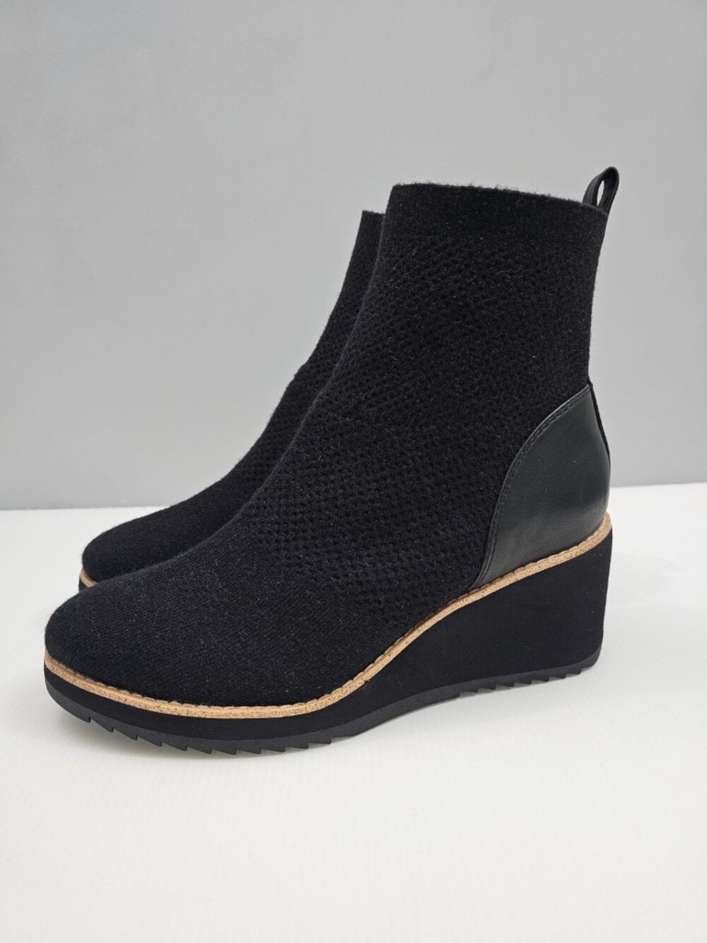 Sofft Elaina Wedge Ankle Boot Womens 9.5 Black Knit Sock Bootie Comfort NEW